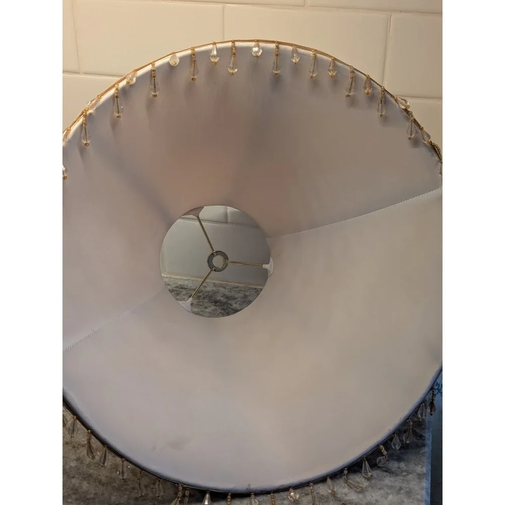 Bell Lamp Shade Beige Fabric Crystal Beaded Trim Empire Style